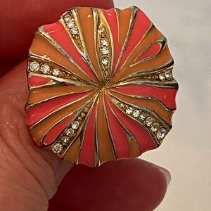 Gold and Pink and Orange Enamel Swirl Ring